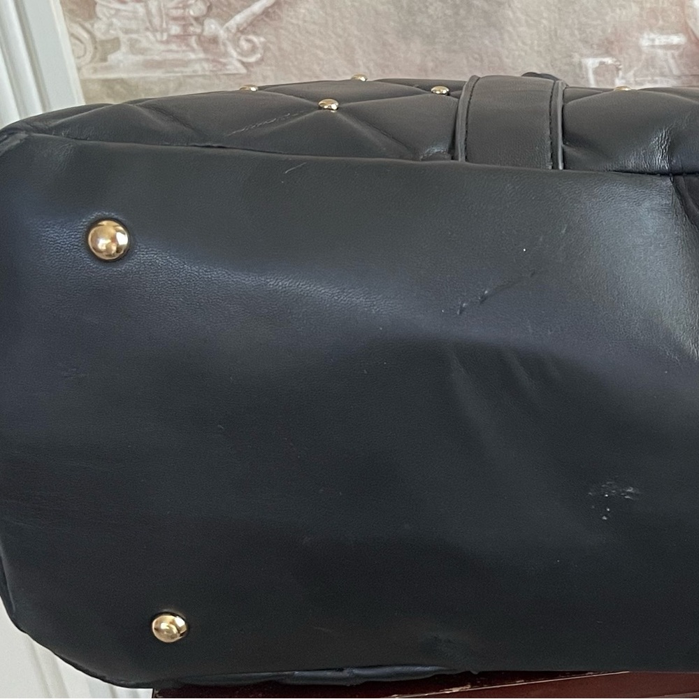 Badgley Mischka Black Quilted Tote with Gold Stud Detailing - Picture 8 of 13